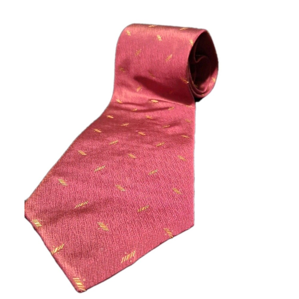 Donna Karan New York 100% Silk Tie Burgundy Gold Geometric Imported Fabric Italy